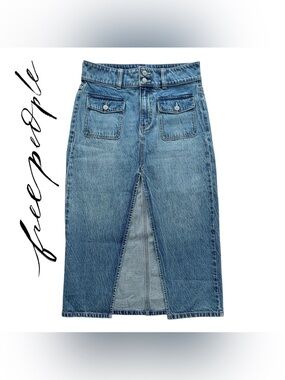 Free People denim maxi skirt with front slit